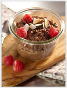Close up view of chocolate breakfast rice pudding.