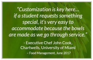 CU 5 Quote Customization is key here; if a student requests something special, it's very easy to accommodate because the bowls are made as we go through service.