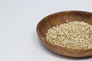 Side view of a bowl of Sprouted Brown Calrose Rice