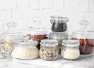 Jars storing whole grains.