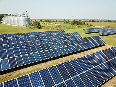 Solar panels at grain storage facility