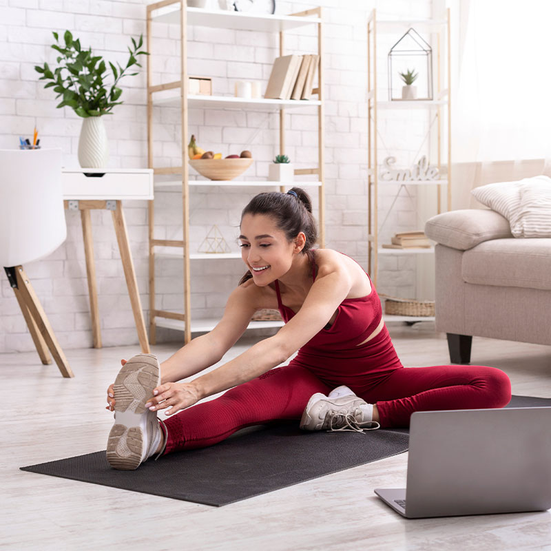 A athlete stretching.