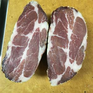 Two pieces of Koji Cured Coppa Ham.