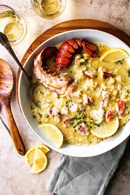 Overhead blog image of Lobster Risotto.