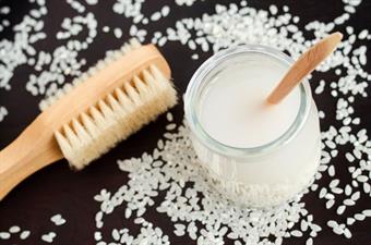 Rice Water and hair brush.