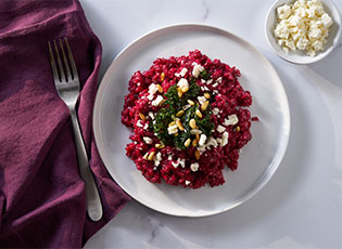 Zoomed in view of Roasted Beet Risotto