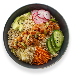 Rice Bowl Image Overhead view of a poke rice bowl.