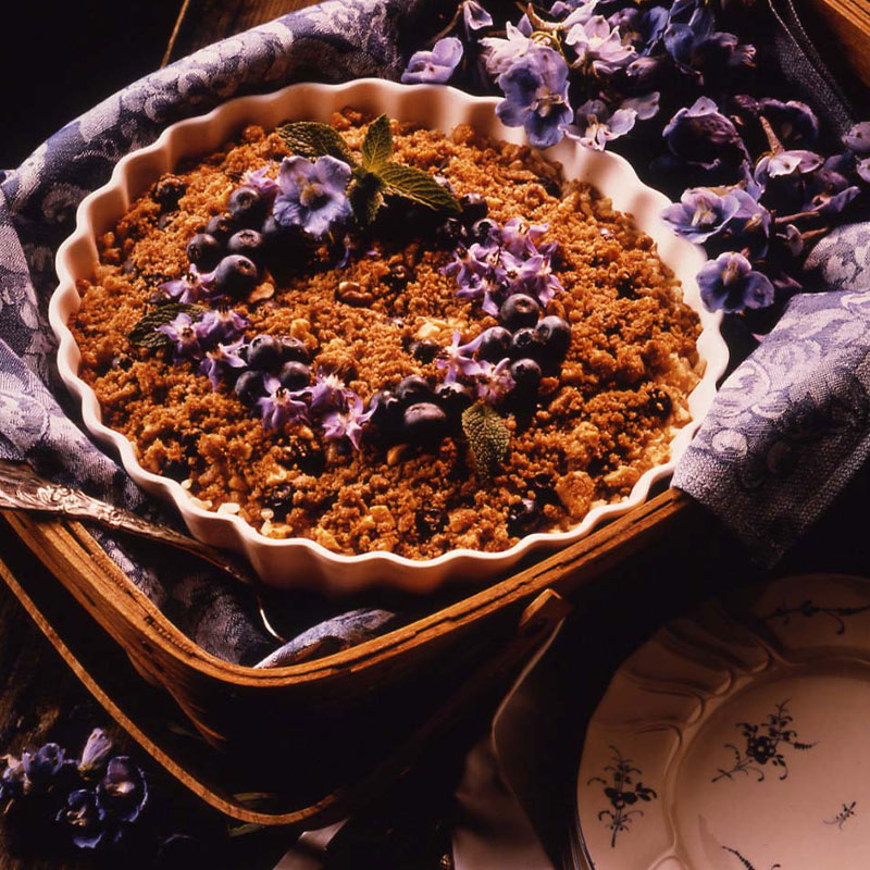 Blueberry Crisp Overhead shot of a Blueberry Crisp.