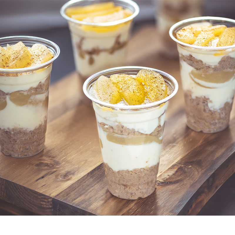 Four servings of Breakfast Rice and Pear Parfait.