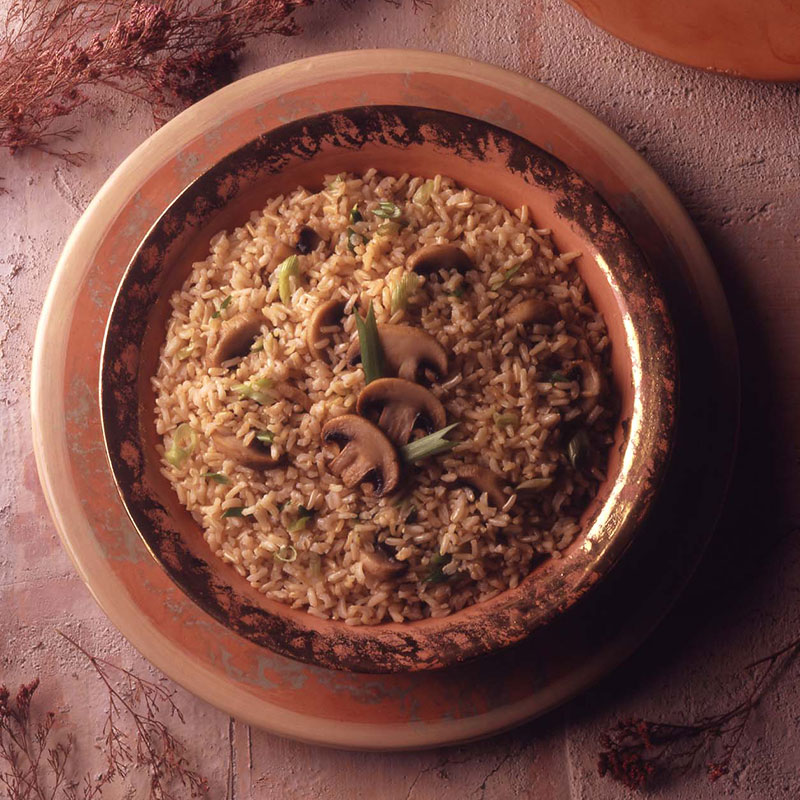 Overhead view of brown rice royal in a bowl.