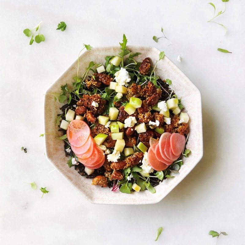 Overhead view of a California Wild Rice Grain Bowl.