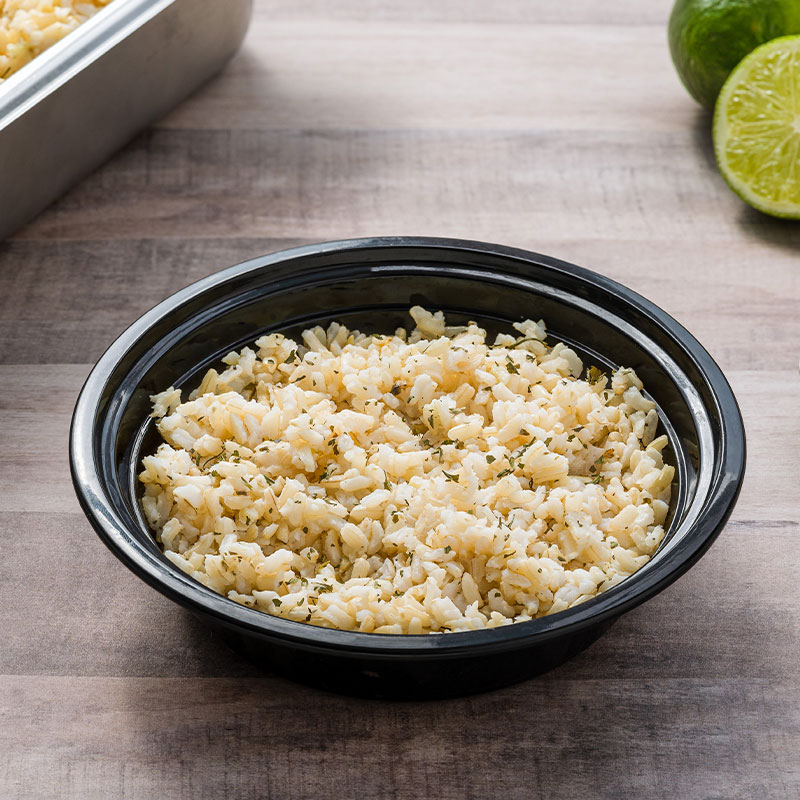 Cilantro Lime Brown Rice in a black bowl.