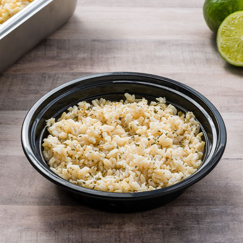 Cilantro Lime Brown Rice Cilantro Lime Brown Rice in a black bowl.