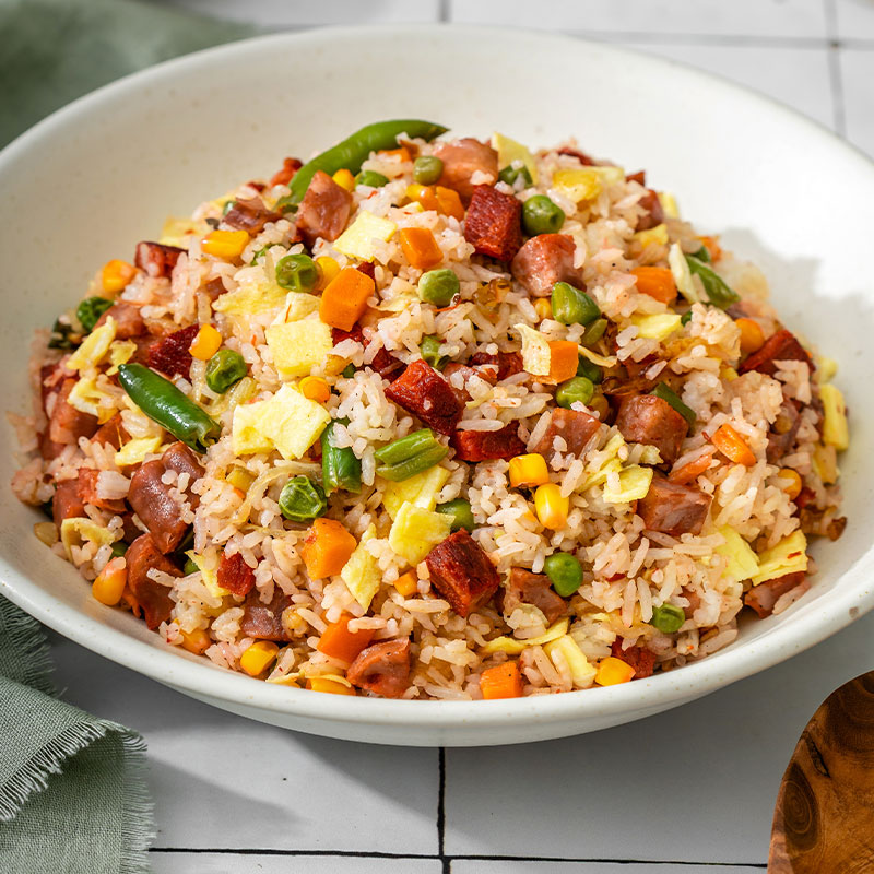 Close up view of a bowl of Corn Chien.