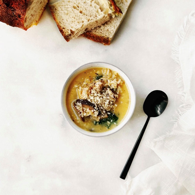 Creamy Chicken and Mushroom Soup View of a small bowl of Creamy Chicken and Mushroom Soup