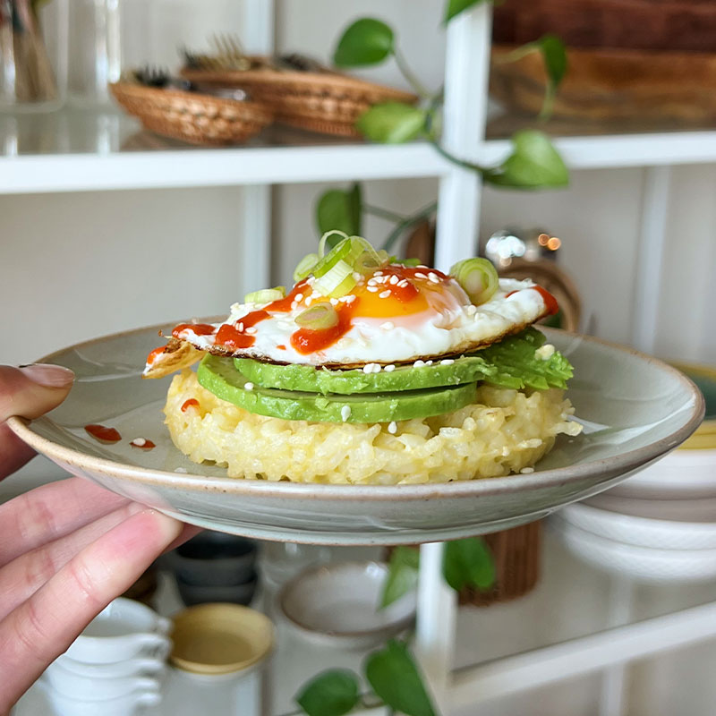 Egg & Avocado Rice Waffles Side profile of a Egg & Avocado Rice Waffle