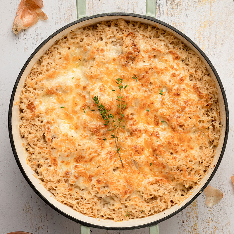 French Onion Rice Pilaf A pot of French Onion Rice Pilaf.