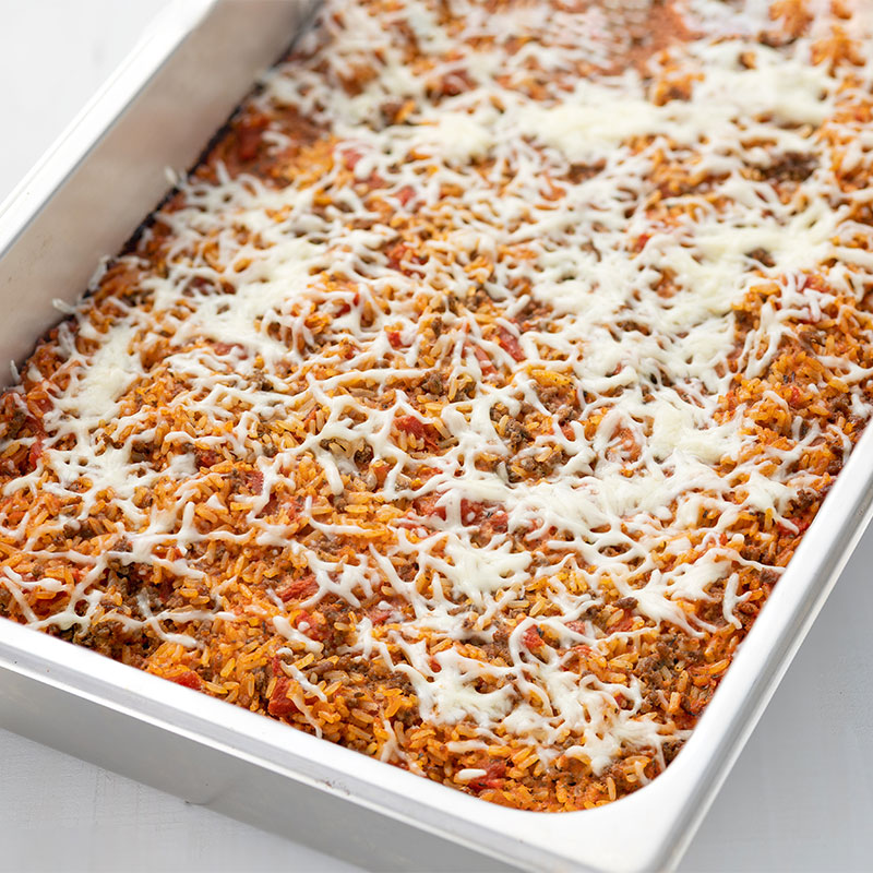 Italian Rice Bake Pan of Italian Rice Bake.