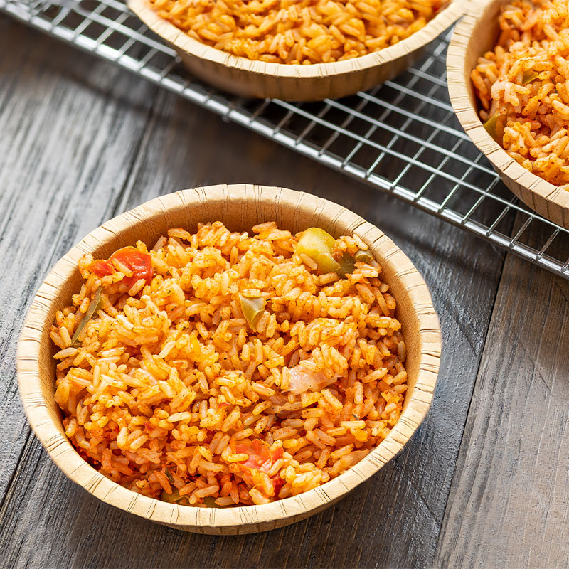 Individual bowl of K-12 Jollof Rice.