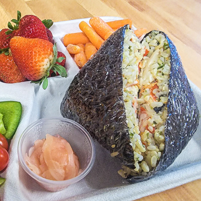 Kani Salad Onigiri Zoomed in view of Kani Salad Onigiri.
