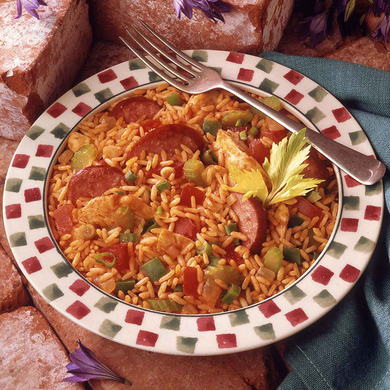 Overhead view of Louisiana Jambalaya on a plate.