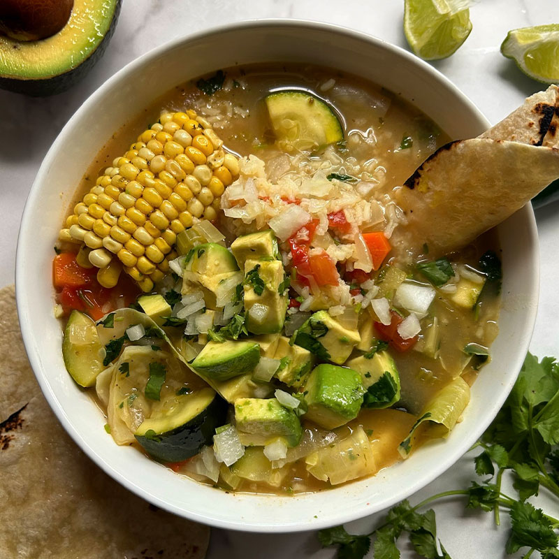 Mexican Vegetable and Rice Soup Bowl of Mexican Vegetable and Rice Soup.