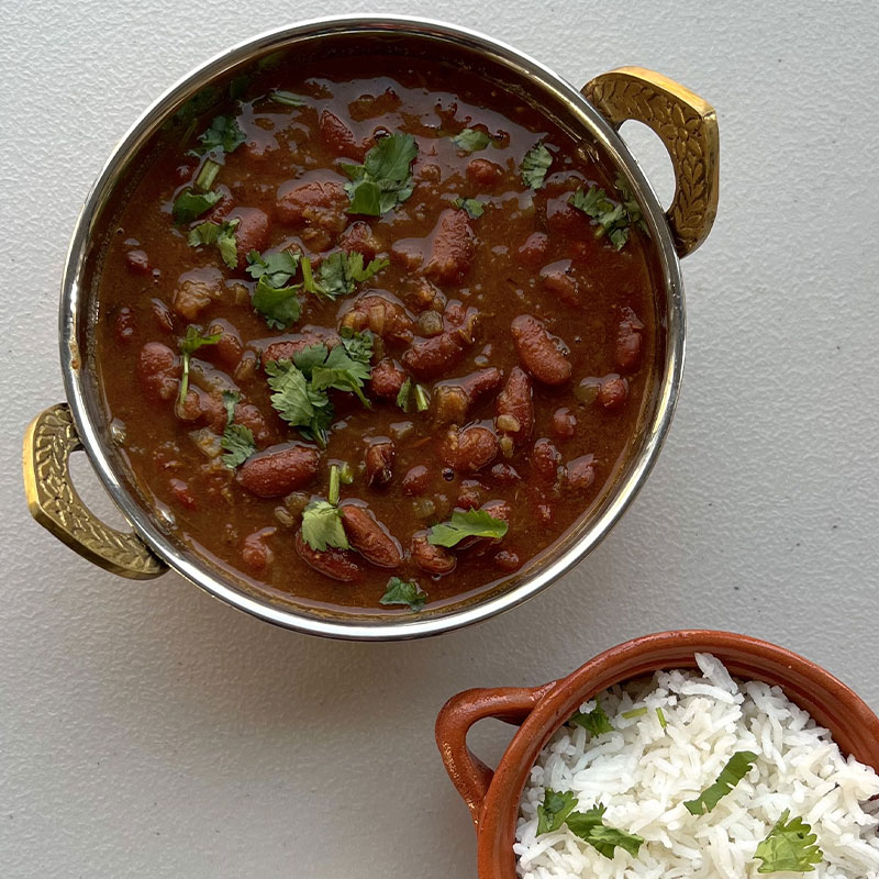 Rajma Chawal and a serving of basmati rice.