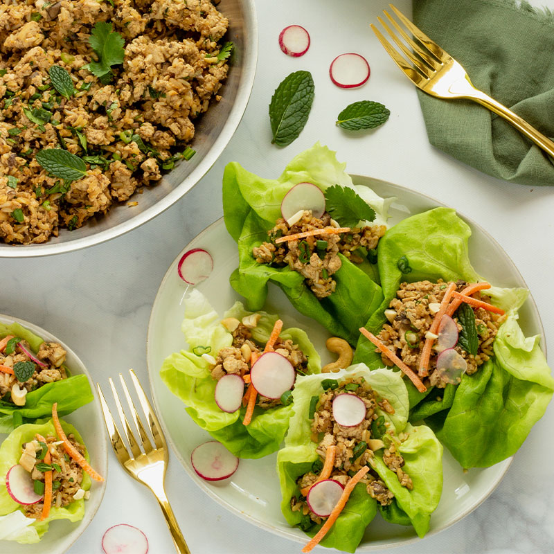 Plate of four Easy Tofu Lettuce Wraps.