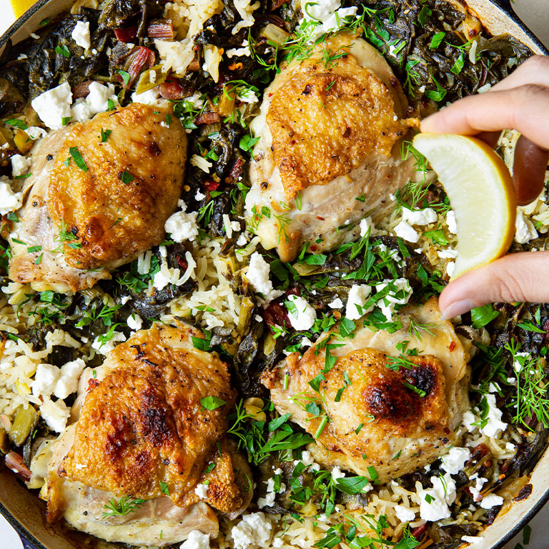 Zoomed in image of Spring Chicken & Rice Bake.