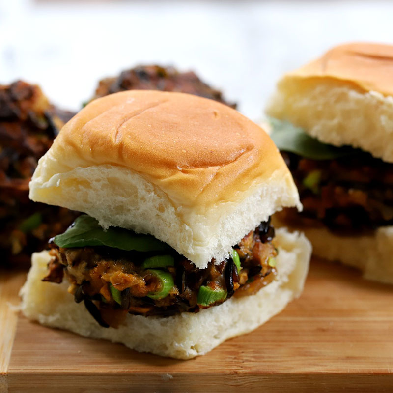 Zoomed in image of a Wild Rice and Mushroom Slider