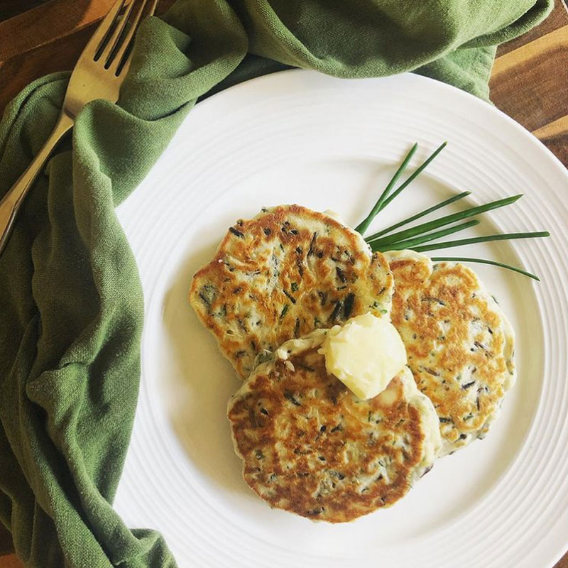 Wild Rice Fritters A plate of three Wild Rice Fritters.