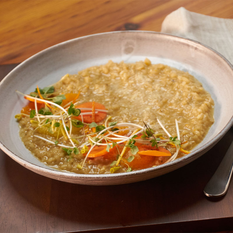 Winter Citrus Risotto Overhead view of a bowl of Winter Citrus Risotto.
