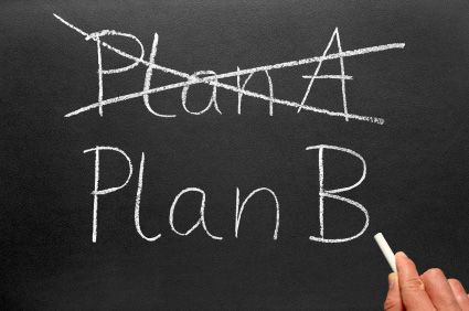 Plan A (crossed out) and Plan B written on chalkboard