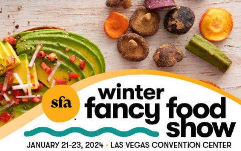 82024 Fancy Foods Show logo, text & photo of avocado toast plus mushrooms, carrots, pickles