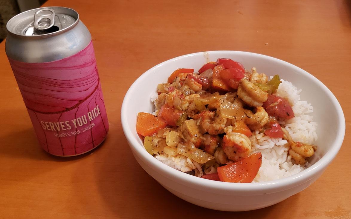 Crawfish-etouffee with white rice-&-rice-beer