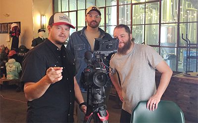 Film crew at scene setup