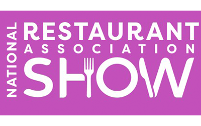 National Restaurant Show logo, white text on pink bkgd