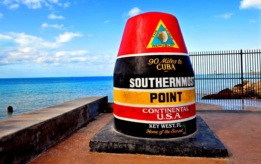Marker indicates southernmost point-in US, 90-miles-to-Cuba