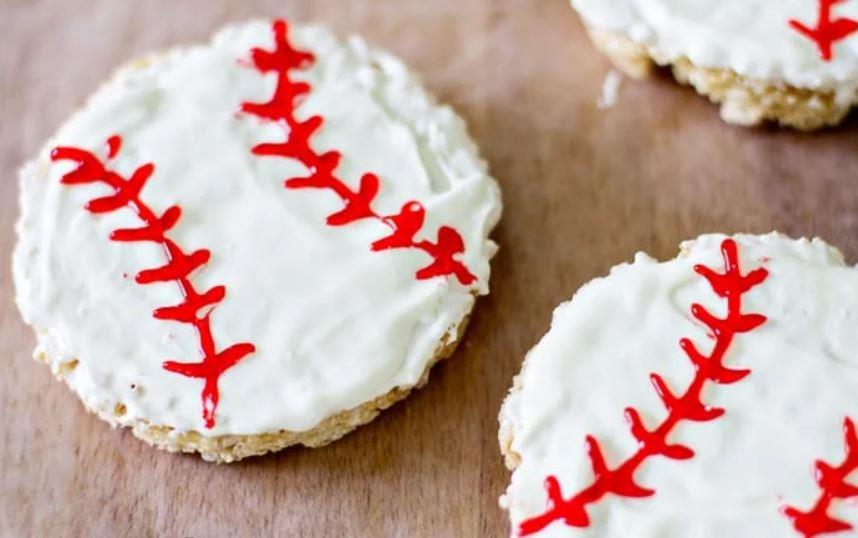 Baseballs, frosted rice krispie treats