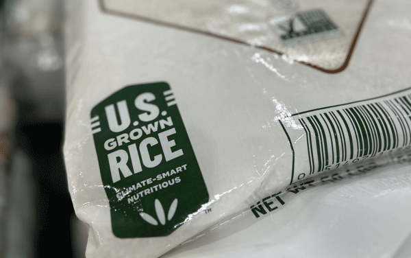 Close-up of GITUSA Badge on bag of US rice