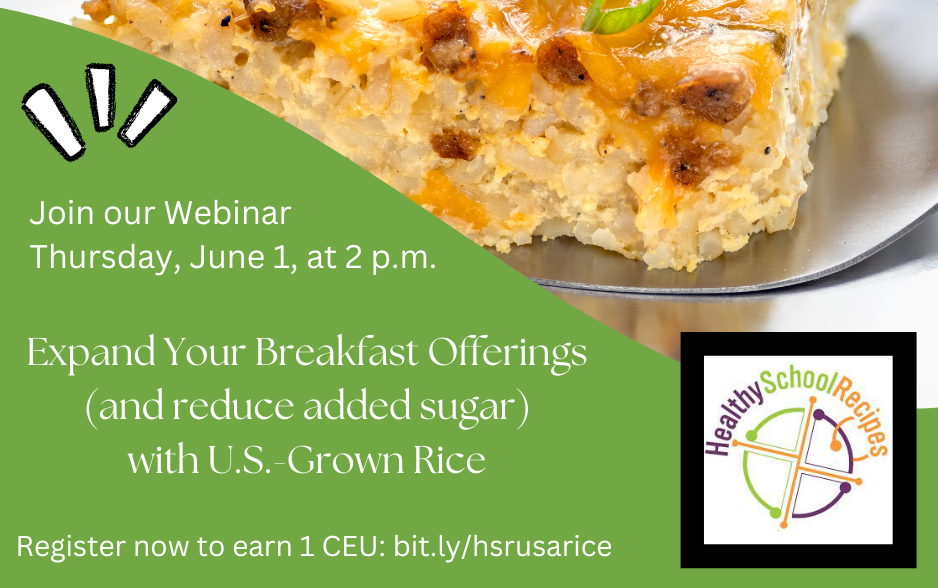 Healthy School Recipes Breakfast Webinar post with breakfast casserole photo and Healthy School Recipes logo