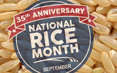 NRM 35th Logo surrounded by brown rice