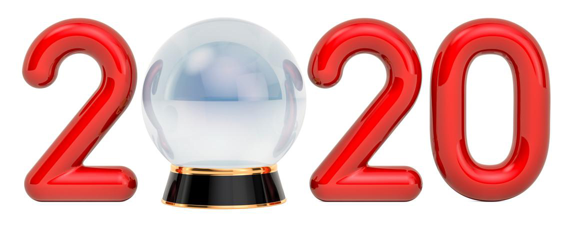 2020 in red with first 0 as a crystal ball