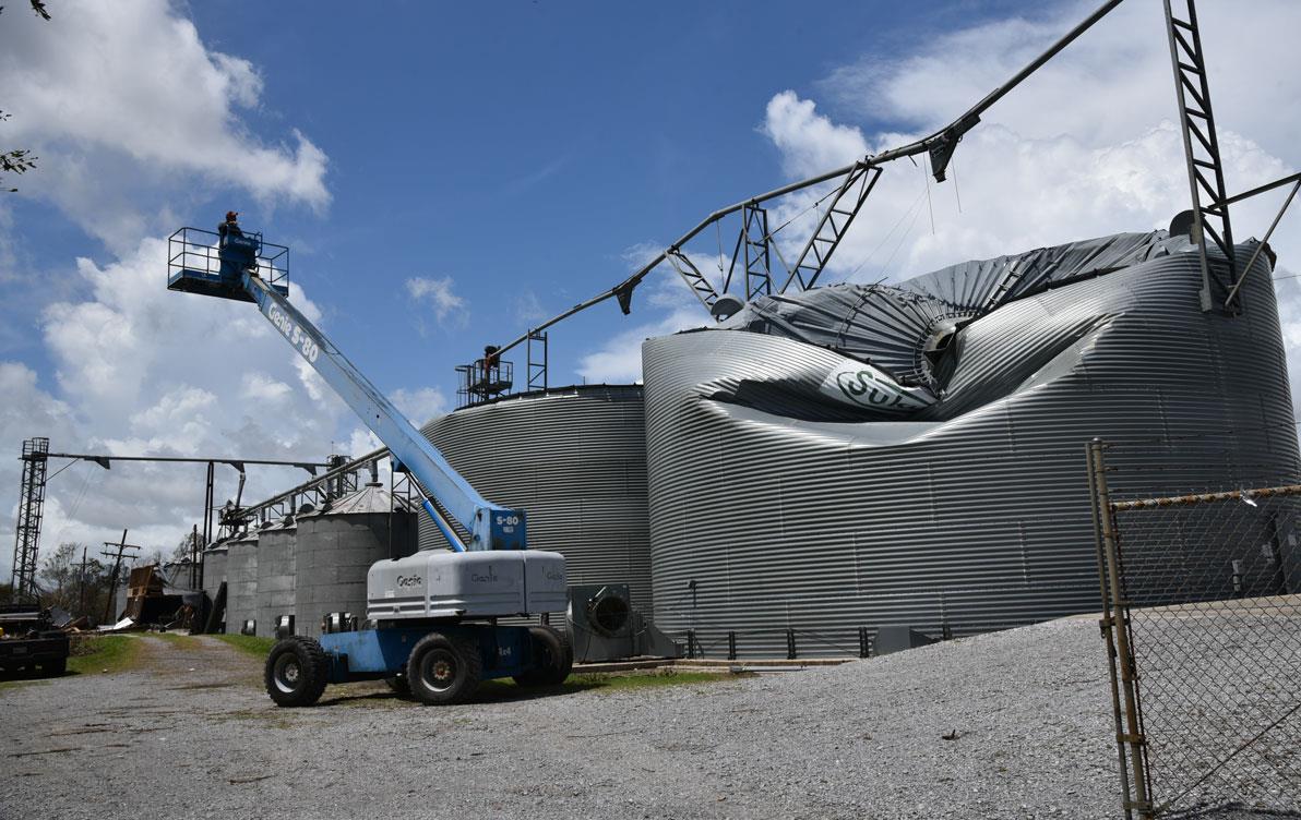 Hurricane damaged grain bins