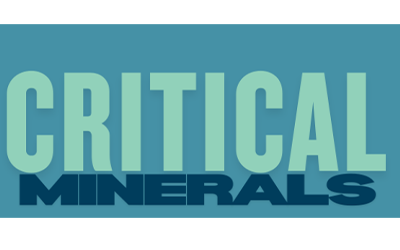 Critical Minerals text in contrasting shades of blue