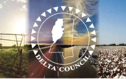 Delta Council graphic has logo superimposed over ag production photos, e.g., rice, soybeans, cotton, etc.