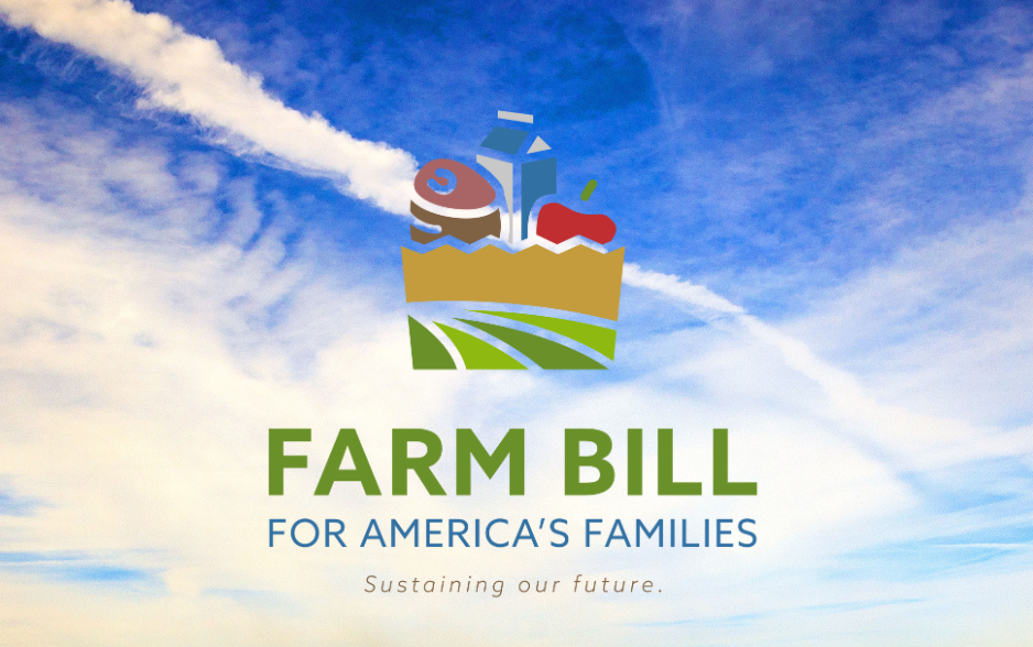 Farm Bill Campaign shows logo hovering in blue sky