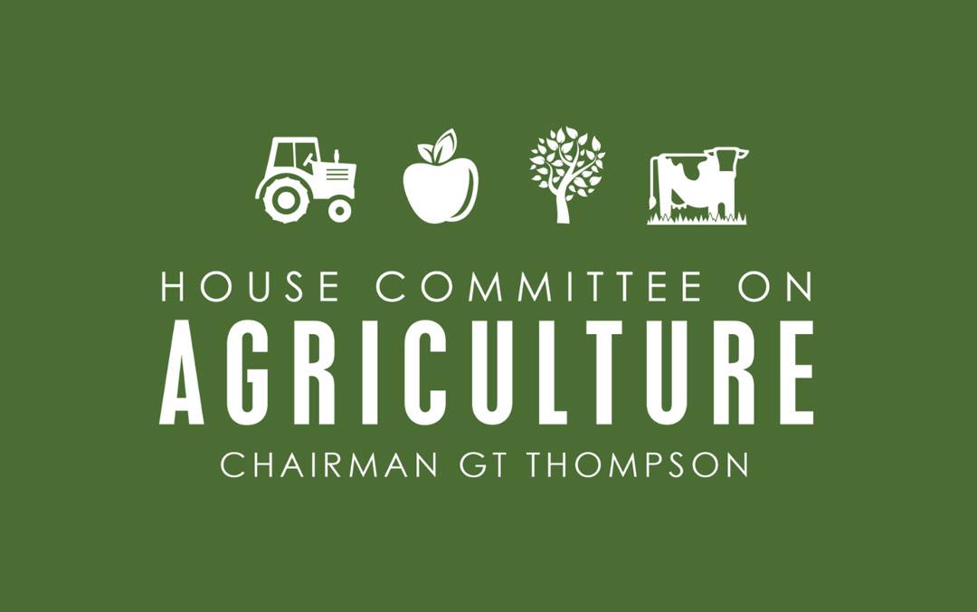 House-Ag-Cmte logo, white text and icons (tractor, apple, tree, cow) on olive green background