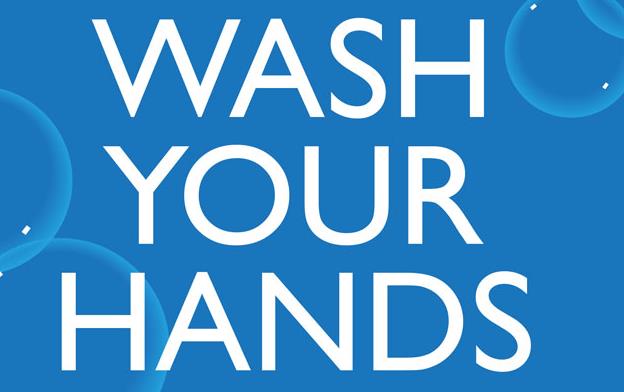CDC poster, text on blue background: Keep-calm- and wash-your-hands