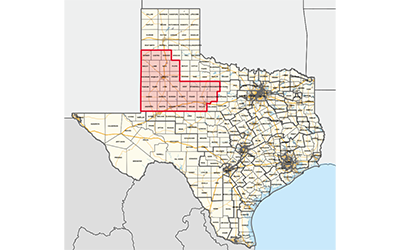 TX congressional districts map, 19th district highlighted in red